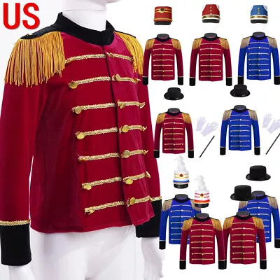 US Boy Kid Drum Major Marching Band Uniform Majorette Tassels Jacket+Hat Costume • $18.71