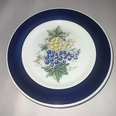 1 Vintage Salad Plate LA PRIMULA Made In Italy Fruit Blue Rimmed   7-3/4  • $8