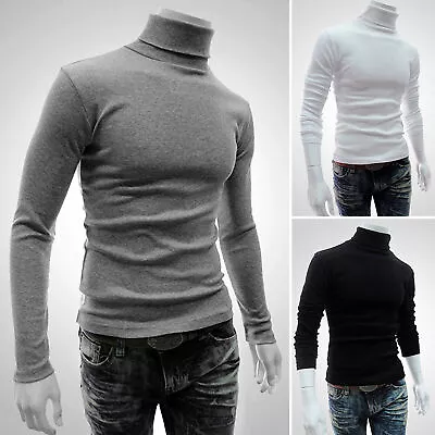 Men's Adult Unisex Turtleneck Long Sleeve Crew Neck Jumper Knitted Pullover • $13.30