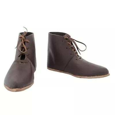 MEDIEVAL RENAISSANCE VIKING MUSKETEER PIRATE Mens Brown Leather BOOTS SHOES 5.5 • $95.95