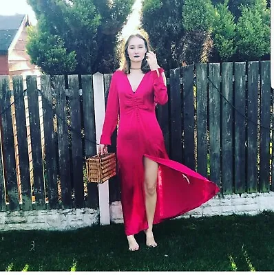 Zara Aw2018 Long Maxi Fuchsia Dress Size L Bloggers Sold Out Flapper Valentines • £69.99