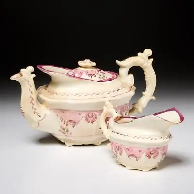 Unusual Ornate Continental Antq/Vintage Teapot & Creamer Pink Gilt 2-pc Lot • $100