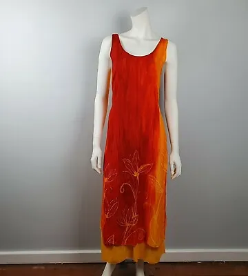 Animale By Jacques Ruc Women Size S 8 Layered Maxi Dress Split Hem Red Orange • $19.40