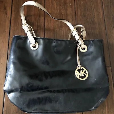 Michael Kors Grab Bag MK Signature MIRROR METALLIC Black • $35.87