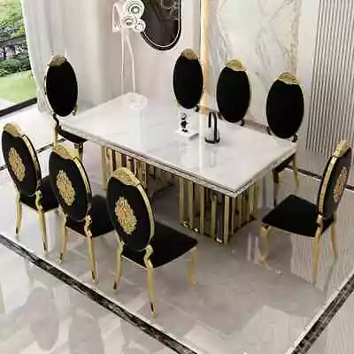 Luxury Dining Room Set: Stainless Steel Genuine Leather ChairsMarble  • $3600