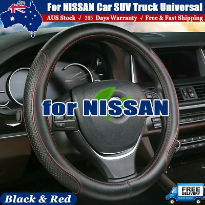 For Nissan Patrol Wagon Zd30 True Leather Steering Wheel Cover Black&red Trim Au • $39.70