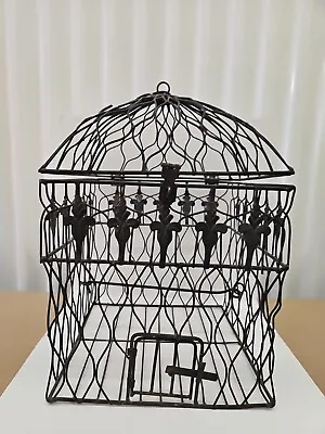  FLEUR DE LIS Black Dome Metal Hook Bird Cage 16  X 10  Vintage Pre-owned  • $35