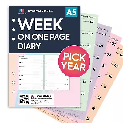 2024 2025 2026 A5 Filofax COMPATIBLE Week On One Page Diary Organiser Refill • £4.25