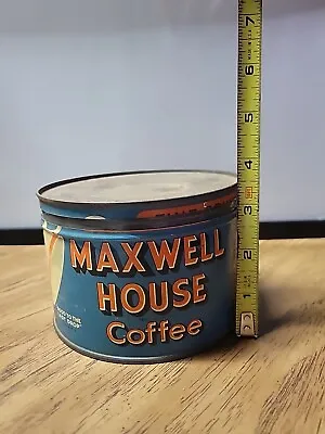 Vintage 1940s Maxwell House Coffee Keywind Round Coffee Tin W/ Lid (Empty) • $33