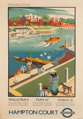 VINTAGE POSTER Hampton Court By Trolley Bus Coach London Art Print A3 A4 • £5.99