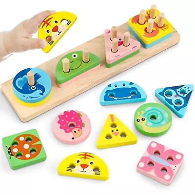 £9 • Buy Montessori Toys For 1-3 Year Old Boys Girls,Wooden Sorting Stacking Toys For Tod
