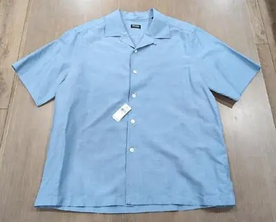 $575 Mens Ermenegildo Zegna Cotton/Linen Crossover Camp Shirt Bright Blue 2XL • $299.99