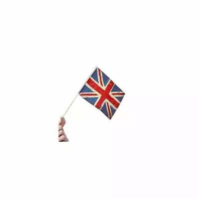 TEN Vintage Print Union Jack Hand Flags On Wooden Sticks.   • £3.49