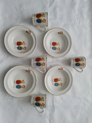 £180 • Buy Pinky And Perky Vintage Cups And Bowls (Gold Trim)