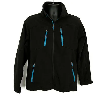 Snozu Mens Sz M Coat Jacket Black Blue Trim Zip Up Pockets • $13.07