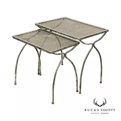 Mid Century Modern Pair Of Wrought Iron Patio Nesting Tables • $365