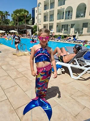 £12.99 • Buy Girls Kids Mermaid Tail Beach Pool Bikini Sets Swimsuit Swimming With Tail UK