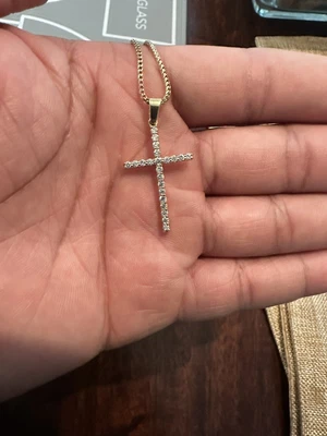 $1500 • Buy TraxNYC 18k Yellow Gold VS1 Diamond Cross With 14K Gold If & Co. Franco Chain.