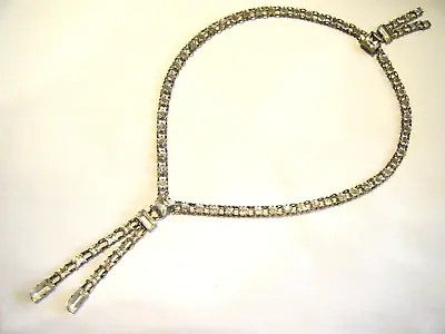 Vintage Edwardian Art Deco Lavalier Necklace Open Back Crystal Sterling Silver • £130.11