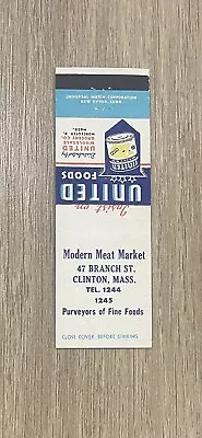 Modern Meat Market Clinton Massachusetts United Foods Vintage Matchbook Cover • $2.99