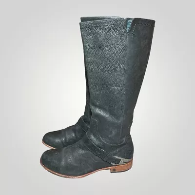 UGG Australia Channing 3184 Black Leather Boots  Tall Riding Boots Zip Size 7 • $48.99