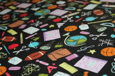 SCHOOL Sports Science Math Fabric FULL YARD Yd. 100% COTTON School Kids TEACHER • $16.99