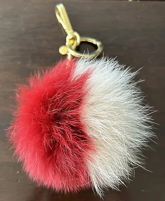 Michael Kors Bicolor Fox Fur Pom Pom Pink / Red Keychain Bag Charm • $12.99