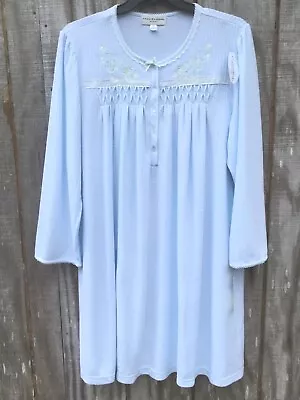 New Miss Elaine Blue Brushed Cuddle Knit Long Sleeve Short Nightgown Size 2X • $34.99