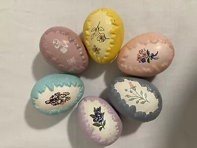 $12 • Buy Lot 6 Vintage Ceramic Easter Eggs Glitter  Decoupage Flowers Pastel Colors