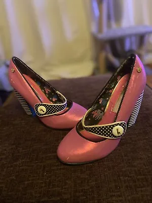 BABYCHAM SHOES - Size 5-  Metallic Pink Stunning & Unique Style !! Striped Heel • £15