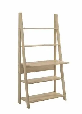 Oak Step Ladder Shelving Unit 5 Tier Leaning Bookcase Storage Display Rack Shelf • £70.99