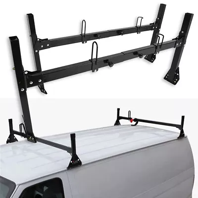 Steel Black Van 2 Bar Ladder Set Roof Rack FOR Ford Econoline Van Fullsize • $139.79