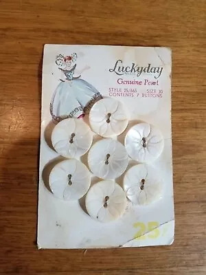 Vintage Luckyday Genuine Pearl Buttons On Card -7 Buttons • $5.99