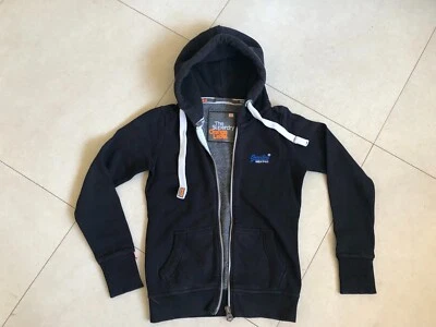 Boys Superdry Hoodie Hoody Full Zip Black Jacket Sweatshirt Top Jumper Size Xs • £19.95