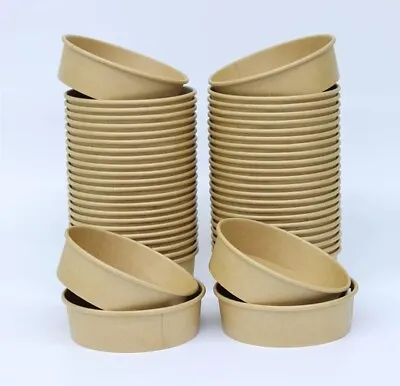 50 Pack Paper Bowls With Lids Takeaway Kraft Brown Container Party/Picnic 16oz • £26.99