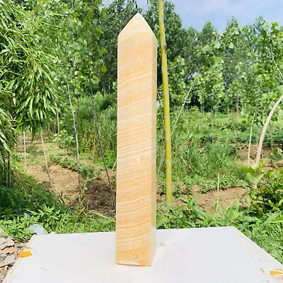 6.72LB Natural Yellow Calcite Obelisk Quartz Crystal Tower Point Healing Decor • $30