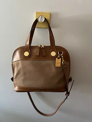 Vintage Dooney & Bourke Satchel Top Handle Handbag - Beige Brown & Gold • $12.80