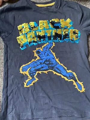 M&S Marvel Black Panther Tshirt With Sequins Age 4-5 • £6