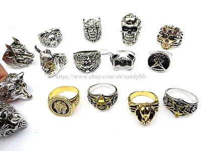 Biker Rings Lot 12 Pcs Gothic Skull Wolf Wholesale Men Jewelry • $18.99