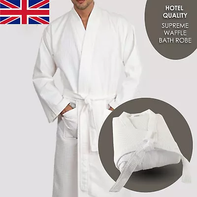 Cotton Kimono Type Waffle Bath Robe Unisex Hotel Quality Dressing Spa Gown Uk • £12.99