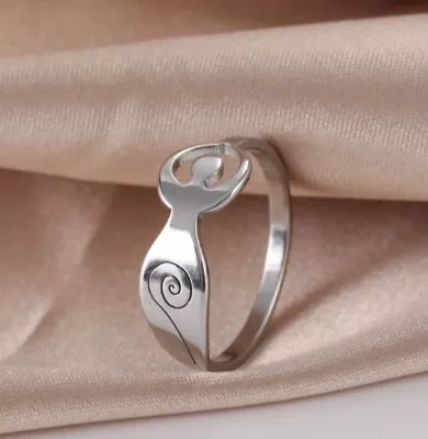 £7.50 • Buy Wiccan Goddess Silver Ring Pagan Vintage Witch Moon Band Size R 🖤