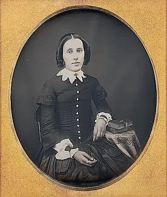 Pretty Young Lady Leaning On Books Small Table 1/6 Plate Daguerreotype K509 • $213.75