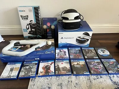 Sony PS4 VR Bundle W/Headset Camera AIM & MOVE Controllers + 11 Games TESTED! • $180.50