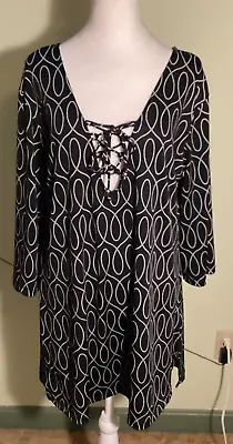 J Valdi Women's Black & White Pullover Swimsuit Cover-Up Dress Size L • $18