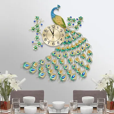 8.26inch Peacock Wall Clock Metal Living Room Home Dining Room Home Office Decor • $60.80