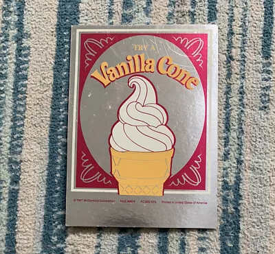 NEW Vintage 1981 McDonald’s Vanilla Cone Ice Cream In Store Display Sign RARE • $18.99