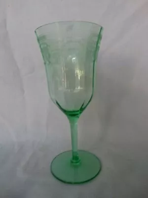 Morgantown Glass Uranium Green Etched Primrose Lane Water Goblet Repaired • $15