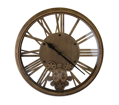 Vintage Metal Skeleton Wall Clock With Moving Gears And Roman Numerals  • $89.99