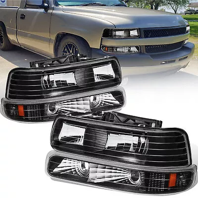 Pair Headlights W/ Bumper Light For 99-02 Chevy Silverado 00-06 Tahoe Suburban • $55.99