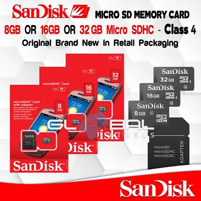 Sandisk Micro SD Card 8GB / 16GB / 32GB With Adapter Class 4 HD Flash Memory OEM • $18.95